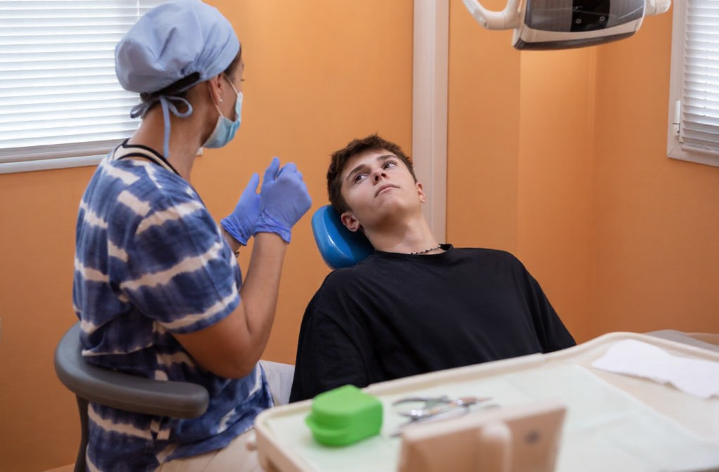 A teen is instructed to pay close attention to any physiological warning signs after a root canal before driving home.