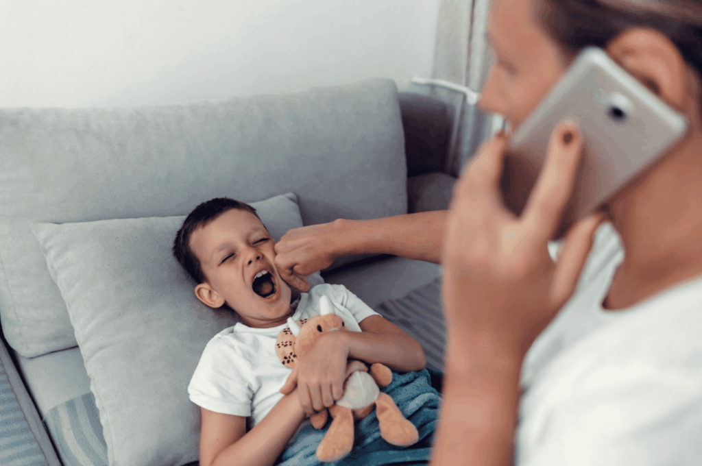 A mother is contacting the dental office regarding an urgent dental matter for his child.
