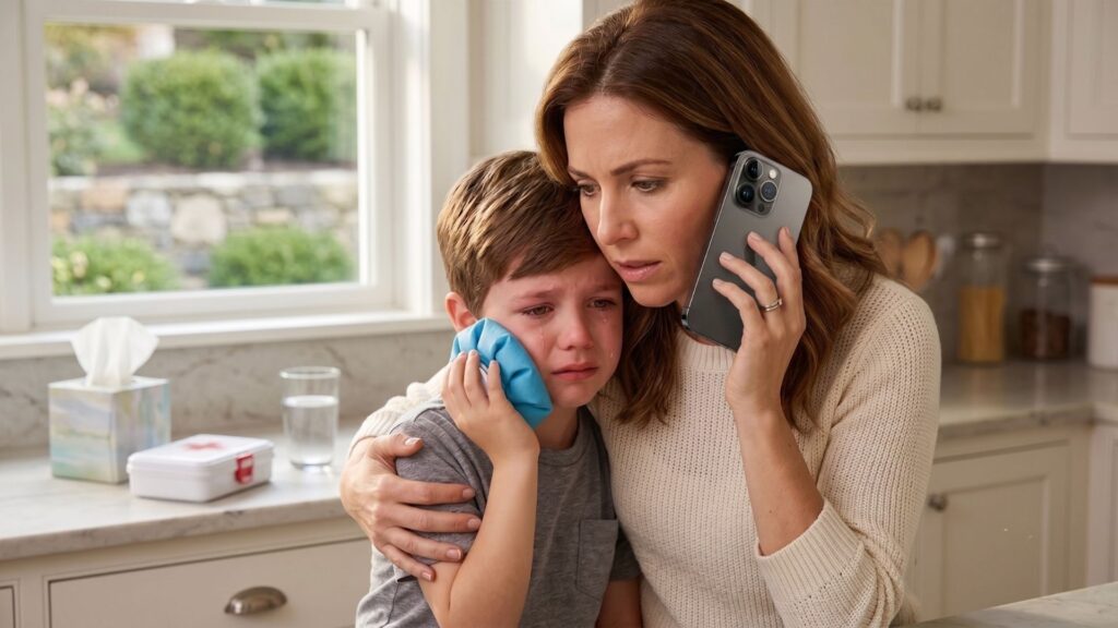 Parent calling pediatric dentist for a child dental emergency in Westchester.